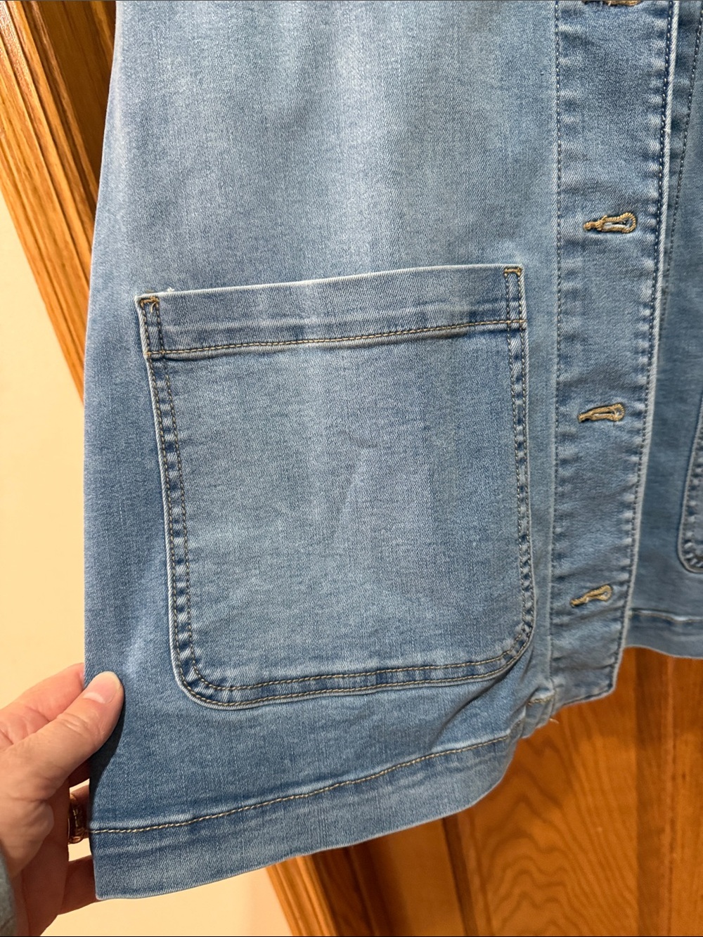 Well Worn Light Blue Denim Jacket with Patch Pockets - Picture 4 of 6